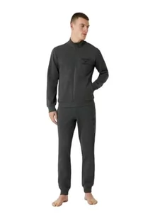 Emporio Armani Męska bluza zapinana na zamek Iconic Terry Sweater+spodnie (2 sztuki), Black Melange Grey, XL - Bluzy męskie - miniaturka - grafika 1