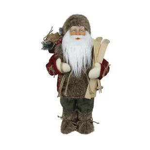 Święty Mikołaj materiałowy 48cm brązowy z nartami - Ozdoby bożonarodzeniowe - miniaturka - grafika 2