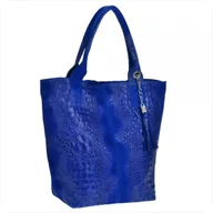 Torebki damskie - Torba worek z miękkiej skóry bardzo lekka XL chabrowy szafir /krokodylek/ - miniaturka - grafika 1