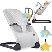 Leżaczki i huśtawki - Leżaczek bujaczek z zabawkami składany kołyska Nukido jasnoszary - miniaturka - grafika 1