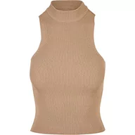Koszulki i topy damskie - Urban Classics Women's Ladies Short Rib Knit Turtleneck Top T-Shirt, unionbeige, XXL, beżowy unionowy, XXL - miniaturka - grafika 1
