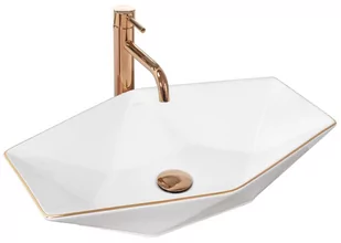 Rea Łazienka z wyobraźnią Umywalka Nablatowa Vegas Biała Rose Gold Edge U5605 - Umywalki - miniaturka - grafika 1