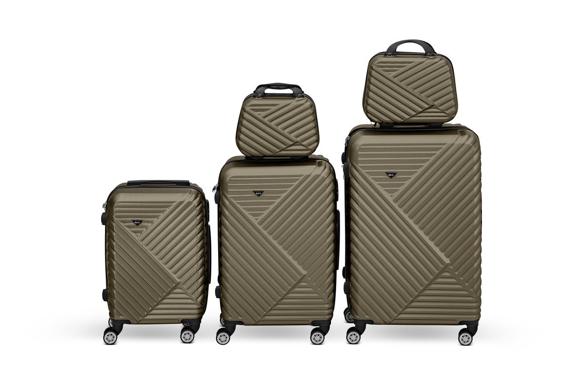 Zestaw Walizek Premium ABS 5 szt + Kuferki Viaggio miedziane – Lekka Walizka Kabinowa i Duża na Kółkach 360°