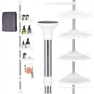 Półki łazienkowe - Półka łazienkowa teleskopowa pod prysznic narożna regał 4 poziomy biały - miniaturka - grafika 1