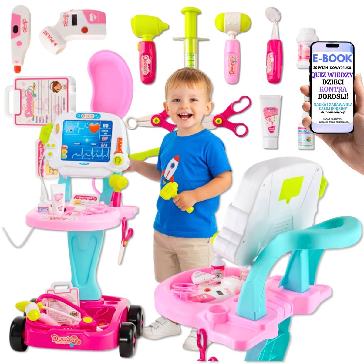Zestaw Małego Lekarza XXL Wózek z Efektami Świetlno-Dźwiękowymi Zestaw Doktora Dla DZIECKA CÓRKI SYNA NA ŚWIĘTA + EBOOK-2