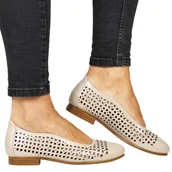 Baleriny - BALERINY AŻUROWE PŁASKIE ELEGANCKIE POTOCKI 12612 BEŻOWE - miniaturka - grafika 1