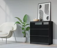 Komody - Komoda 3 Szuflady Czarny/ Czarny Połysk - miniaturka - grafika 1