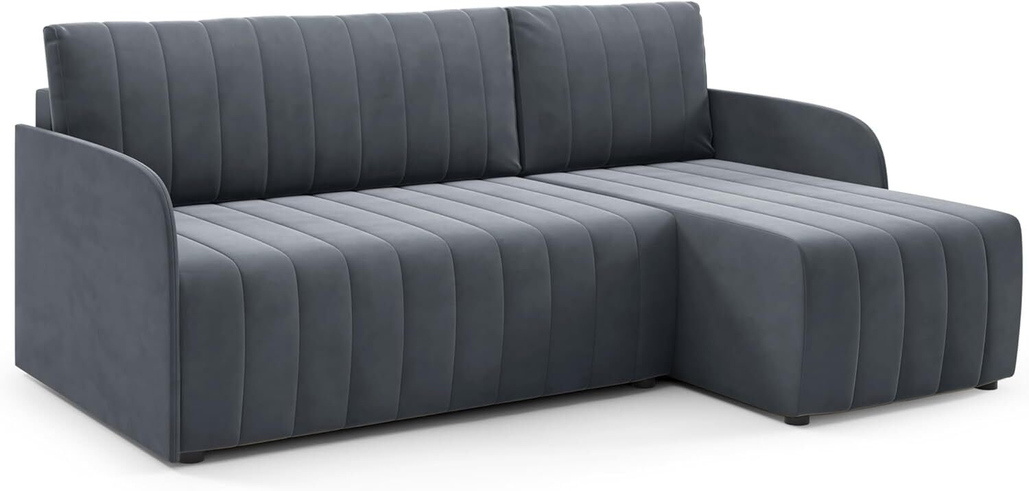 LIKMA Narożnik 208 cm Ciemnnoszary Rozkładany Otto SLIM Kształt L z Funkcją Spania (200x140 cm) i Pojemnikiem na Pościel Tapicerowana Sofa
