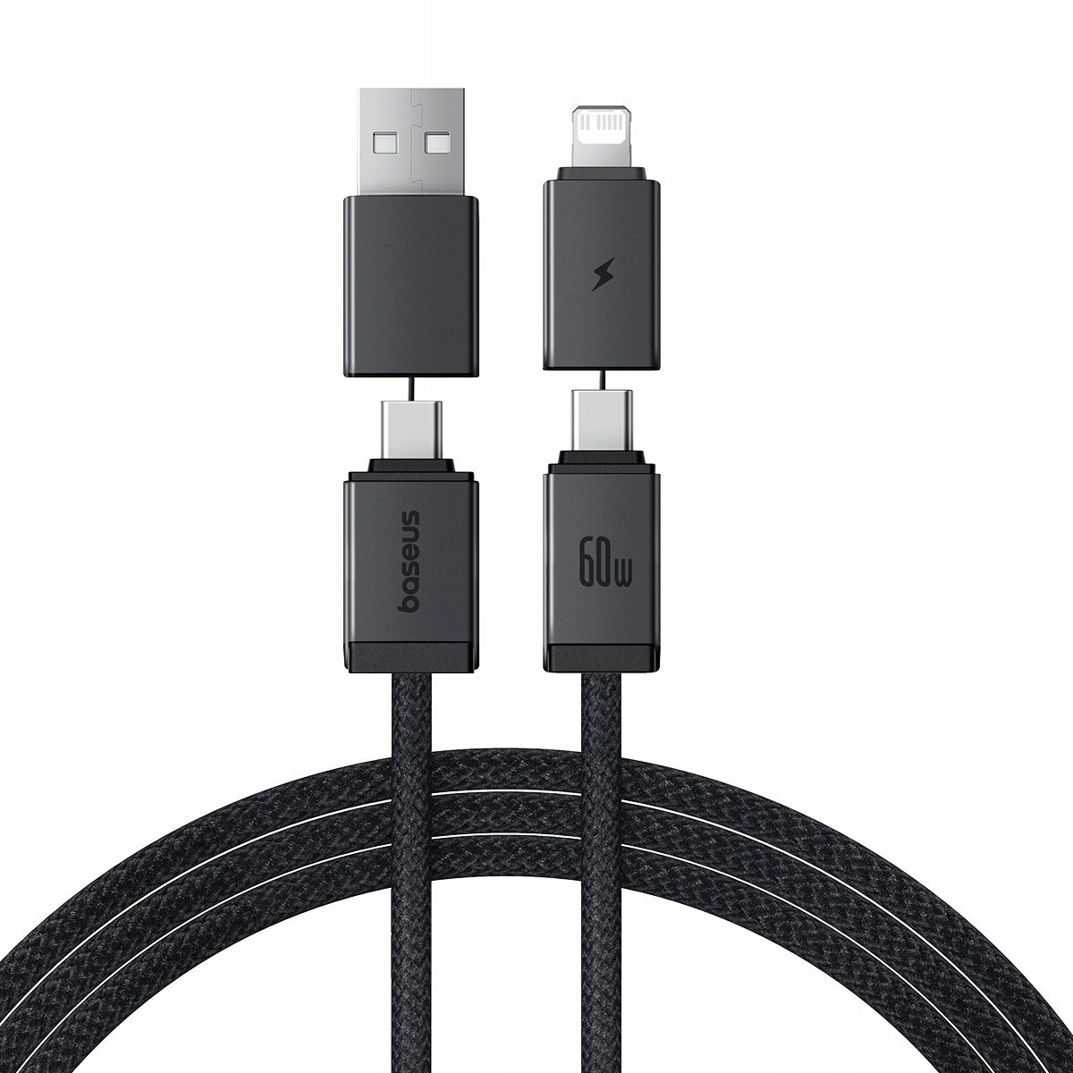 Kabel USB Baseus Kabel Baseus Versatile 60W USB-C - USB-C z adapterami USB-A i Lighting 1m - czarny