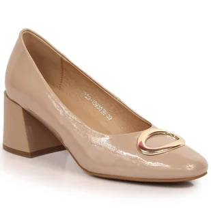 Czółenka lakierowane na obcasie beżowe Vinceza 10930 beżowy - Czółenka - miniaturka - grafika 1