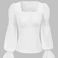 Koszule damskie - TEMU Kobieca, casualowa koszula z długim rękawem i kwadratowym dekoltem, wykonana z jednokolorowej dzianiny poliestrowej z elastycznymi mankietami, - miniaturka - grafika 1