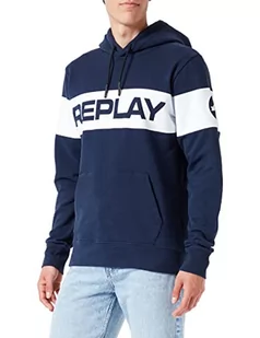 Replay Męska bluza z kapturem M6279, niebieska 085, XXL - Bluzy męskie - miniaturka - grafika 1