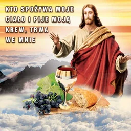 Baner na Boże Ciało "Kto spożywa moje ciało i pije moją krew, trwa we mnie"150x150 cm - Ikony i obrazy sakralne Baner na Boże Ciało "Kto spożywa moje ciało i pije moją krew, trwa we mnie"150x150 cm - Ikony i obrazy sakralne - miniaturka - grafika 1