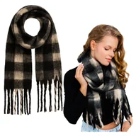 Apaszki i szaliki damskie - Szalik Zimowy Czarny Duży Puszysty z Frędzlami Przyjemny Ciepły i Wygodny - miniaturka - grafika 1