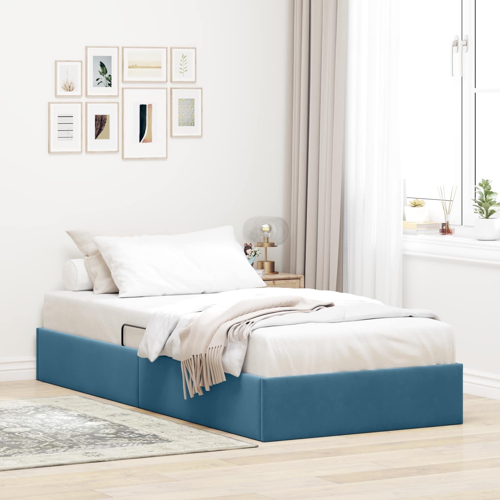 vidaXL vidaXL Łóżko otomanowe Ciemnoniebieski 100 x 200 cm Welur