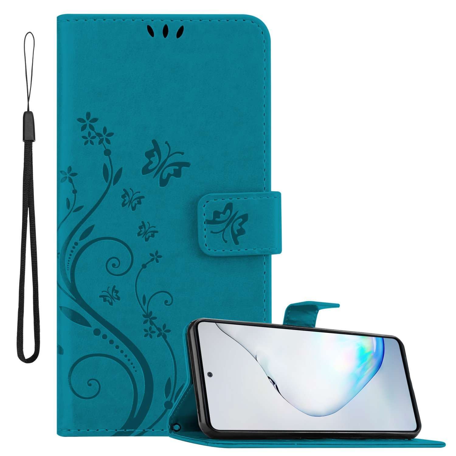 Pokrowiec Cadorabo do Samsung Galaxy A81 / NOTE 10 LITE / M60s w kolorze FLORAL BLUE Pokrowiec ochronny w kwiatowy wzór z magnetycznym zamknięciem, funkcją podstawki i kieszeniami na karty Flip Case Flower Cover Etui Handy Klapp Hülle Book Tasche