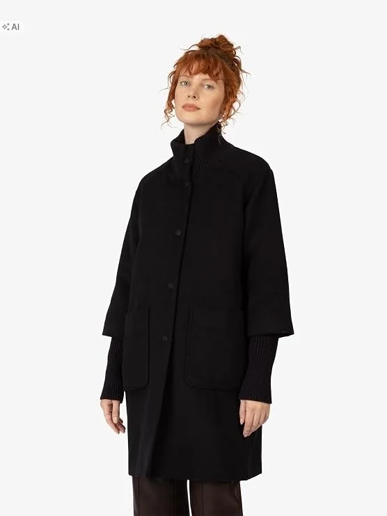 APART FASHION CZARNY WEŁNIANY PŁASZCZ DWURZĘDOWY Z GOLFEM 40 2AA