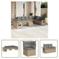 Sofy ogrodowe - The Living Store 11-cz. zestaw mebli ogrodowych z poduszkami - beżowy - polirattan - Sofa Ogrodowa - miniaturka - grafika 1