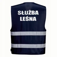 Odzież robocza - Kamizelka odblaskowa PORTWEST S/M- granatowa z nadrukiem SŁUŻBA LEŚNA - miniaturka - grafika 1