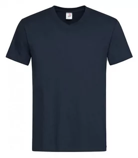 Koszulki męskie - Granatowy Bawełniany T-Shirt w Serek, Męski Bez Nadruku -STEDMAN- Koszulka, Krótki Rękaw, V-neck - Stedman - grafika 1