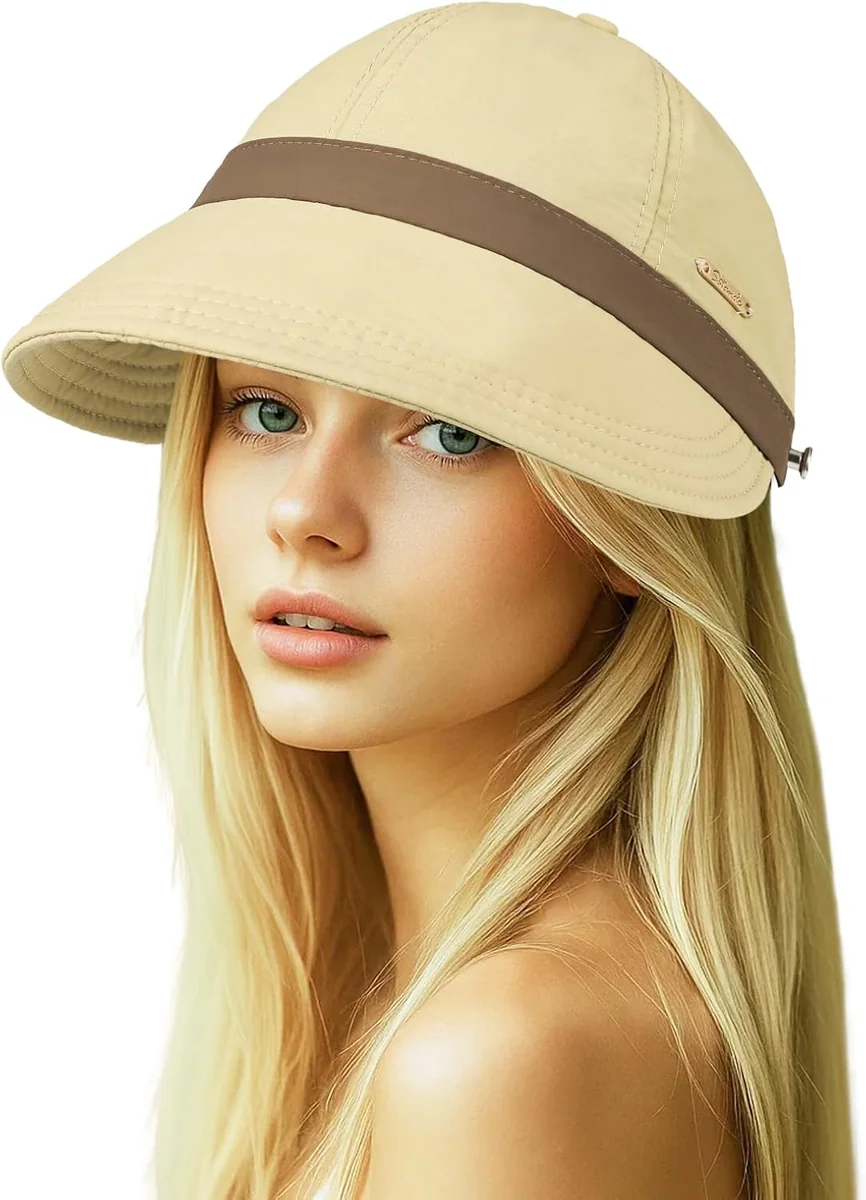 Czapka z daszkiem damska khaki szerokie rondo UV SKŁADANA lekka