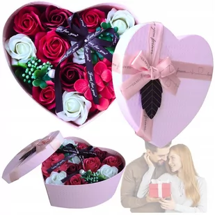 KWIATY MYDLANE W PUDEŁKU SERCE FLOWER BOX BUKIET PREZENT WALENTYNKI - Sztuczne kwiaty - miniaturka - grafika 1