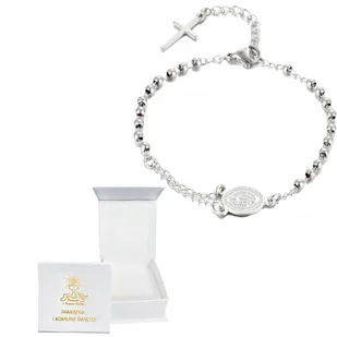 SREBRNA BRANSOLETKA RÓŻANIEC KRZYŻYK MEDALIK NA KOMUNIĘ STAL SZLACHETNA 316 - Bransoletki - miniaturka - grafika 1