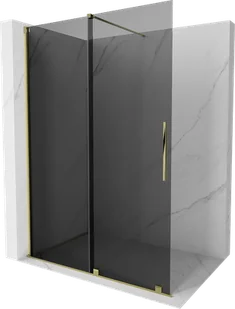 Mexen Velar ścianka prysznicowa rozsuwana Walk-in 140 x 200 cm, grafit 8 mm, złota - 871-140-000-43-50 - Ścianki i drzwi prysznicowe - miniaturka - grafika 1