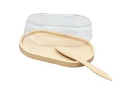 Pojemniki kuchenne - MASELNICA MASELNICZKA drewniana ze szkłem pojemnik na masło z nożykiem - miniaturka - grafika 1