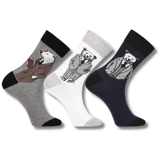 SKARPETY MĘSKIE MORAJ SKARPETKI DŁUGIE Z MISIEM ŚMIESZNE 3-PARY 43-45 - Skarpetki męskie - miniaturka - grafika 1