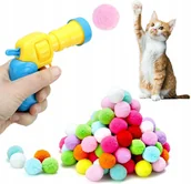 Zabawki dla kotów - ZABAWKA DLA KOTKA ZESTAW ZABAWKA DLA KOTA 100 PIŁECZEK POMPONÓW + PISTOLET - miniaturka - grafika 1