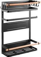 Ręczniki - Magnetyczna półka na lodówkę / półka na pralkę z uchwytem na rolkę i 6 wyjmowanymi haczykami Półka wisząca Uchwyt na ręcznik papierowy do 12 kg Czarny - miniaturka - grafika 1