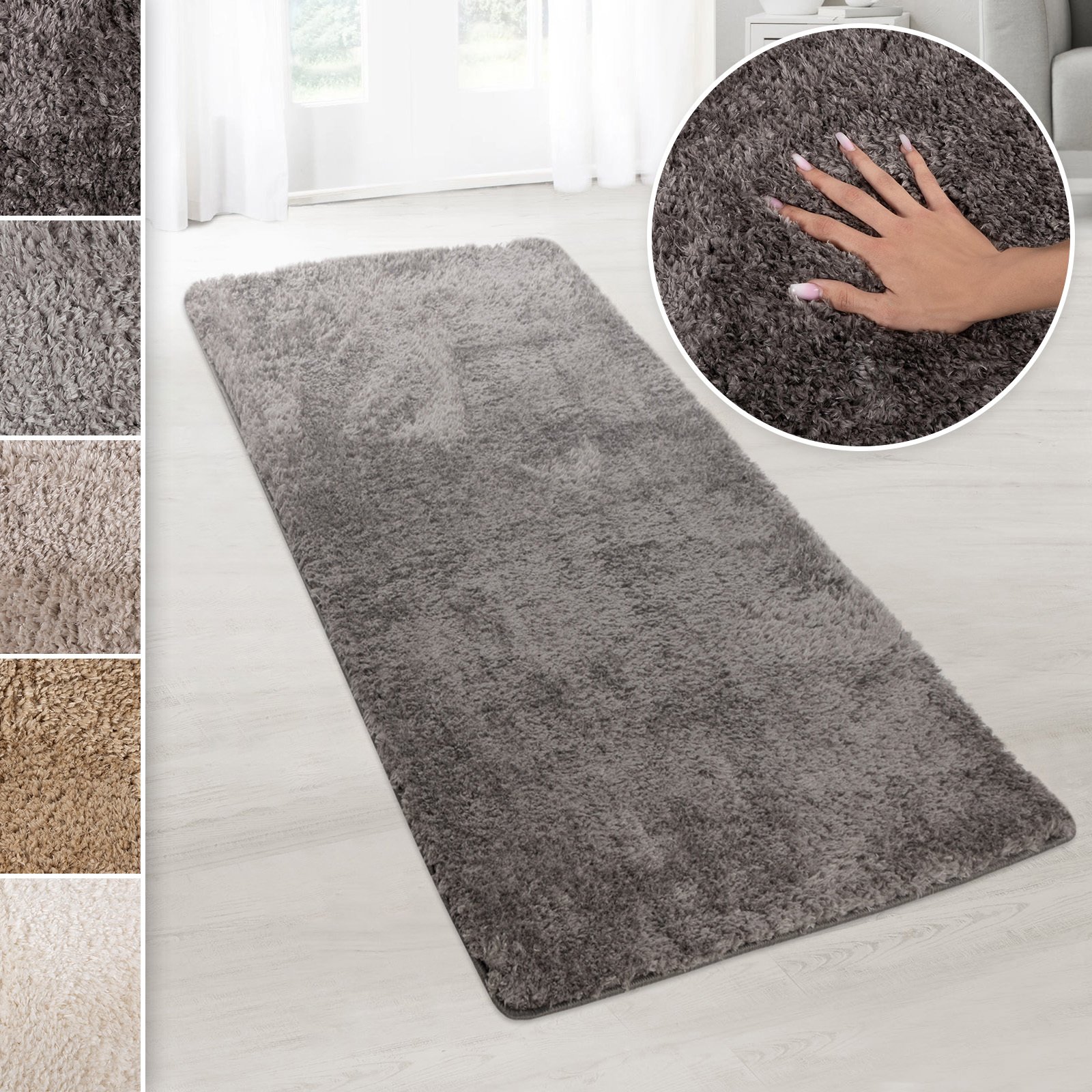 Karat Flokati dywan shaggy Elite dywan do kuchni dywan do przedpokoju, ciemnoszary, 66x100 cm