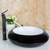 Umywalki - bateria umywalkowa retro + umywalka ALICE czarna - czarno-biały - miniaturka - grafika 1