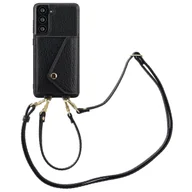 Etui i futerały do telefonów - Etui na telefon Selencia Sera ze sznurkiem i kopertą na karty do Samsung Galaxy S21 FE - czarny - miniaturka - grafika 1