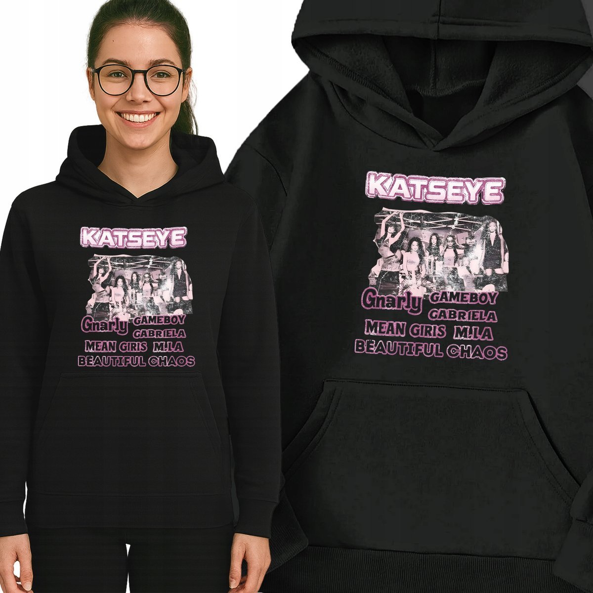 Bluza Czarna Z Kapturem KATSEYE ALBUM Muzyka K-pop Idolki Prezent - S Wz