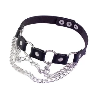 Choker Skórzany Czarny z Łańcuszkami - Naszyjniki - miniaturka - grafika 1