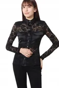 Koszule damskie - Guess Czarna Koronkowa Bluzka z Kołnierzykiem i Zapięciem na Guziki XS Gxb - miniaturka - grafika 1
