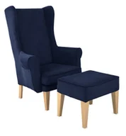 Taborety i hokery - -8% z kodem AUTUMN - Zestaw: pufa Uszak + fotel Uszak gładki granatowy, wygodny, do salonu, tapicerowany - miniaturka - grafika 1