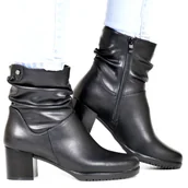 Botki damskie - DAMSKIE BOTKI SKÓRZANE NA OBCASIE SERGIO LEONE 25636 CZARNE - miniaturka - grafika 1