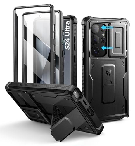 Dexnor Etui do Samsung Galaxy S24 Ultra z wbudowaną osłoną kamery przesuwnej, ochrona wyświetlacza i podpórką, wytrzymałe etui na telefon komórkowy, ochrona całego ciała, ochrona przed uderzeniami,