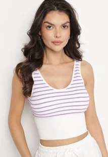 Biało-Fioletowy Tank Top w Paski z Prążkowanej Tkaniny Sesillia - Bluzki damskie - miniaturka - grafika 1