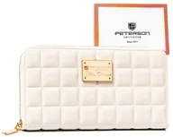 Portfele - Duży portfel damski Peterson pikowany piórnik na suwak portmonetka na karty, kremowy - miniaturka - grafika 1