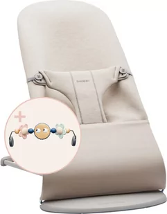 BABYBJORN - leżaczek BLISS 3D Jersey - Jasnobeżowy + Zabawka Googly Eyes Pastels - Leżaczki i huśtawki - miniaturka - grafika 1