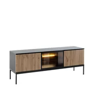 Szafki RTV - Szafka RTV154 z Oświetleniem Sento Piaski Meble Czarny Grafit, Dąb Wotan - miniaturka - grafika 1