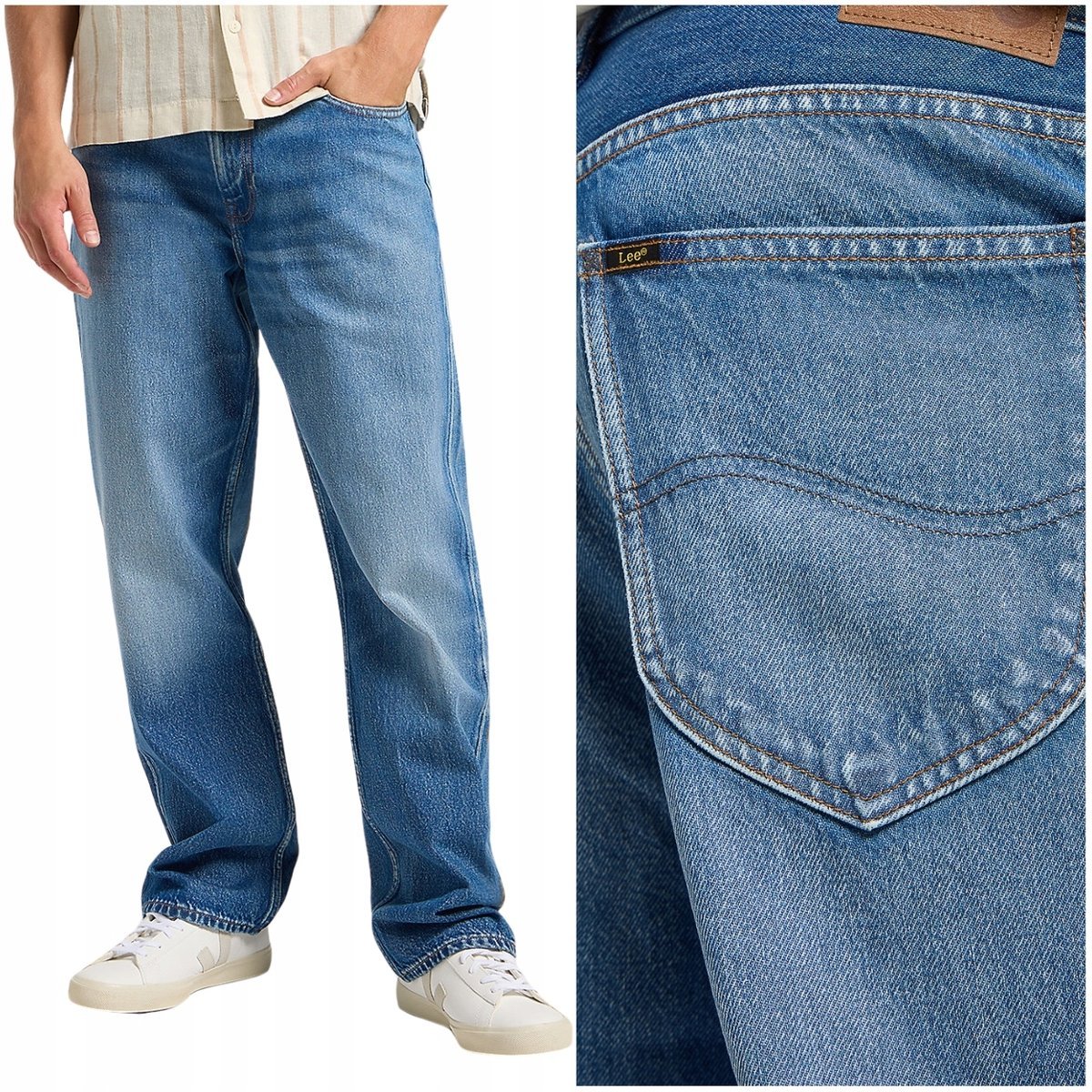 Lee ASHER LOOSE STRAIGHT bardzo luźne spodnie jeansowe bez streczu W32 L32