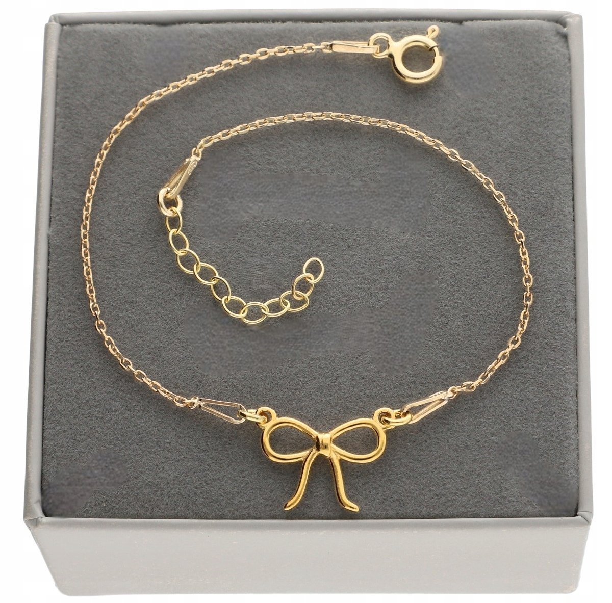 Złota bransoletka z kokardką CELEBRYTKA KOKARDKA + PUDEŁKO srebro 925
