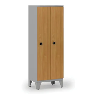 Drewniana szafa ubraniowa, obniżona, 2-drzwiowa, 1660 x 600 x 400 mm, zamek kodowy, szary/buk - Szafki BHP - miniaturka - grafika 1