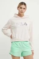 Bluzy damskie - Fila bluza do biegania Tortoli kolor różowy z kapturem z nadrukiem FAW0711 - miniaturka - grafika 1
