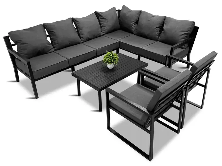 Zestaw mebli ogrodowych metalowych Narożnik Prawy stolik Lounge dwa krzesła
